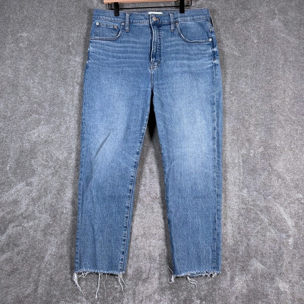 Madewell The Perfect Vintage Jean Med Wash Raw Hem High Rise Straight Leg 35x26